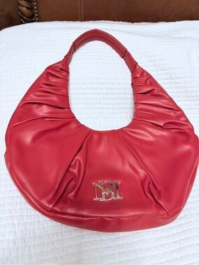 Badgley Mischka Red Sculpted Hobo Bag with Signature Metal Logo